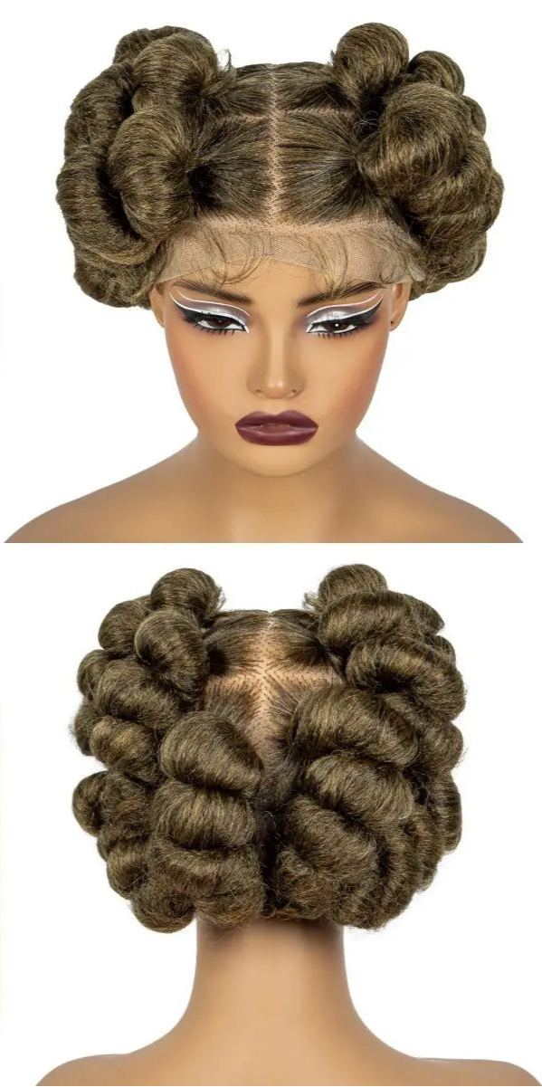 Short Cute Handmade Bantu Knotless Braided Wig with Baby Hair | Full Lace Synthetic Wig for Black Women Luxegan