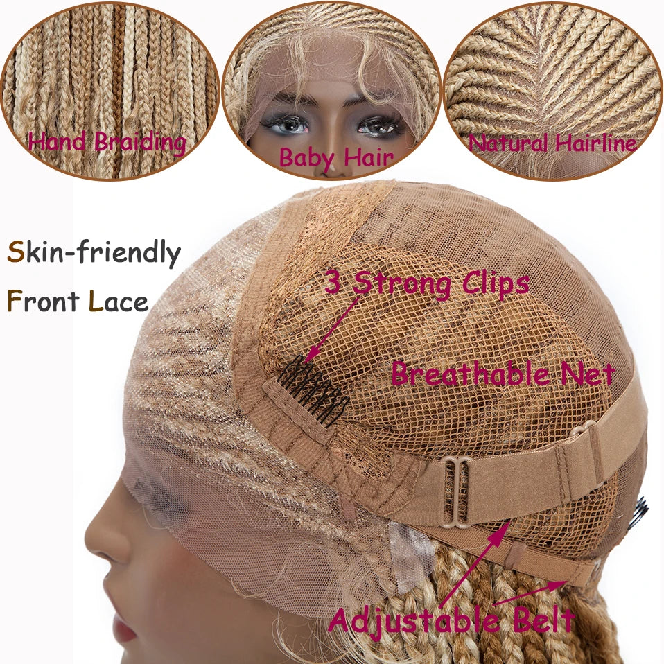 28" Knotless Box Braids Wig | Long | Lace Front | With Baby Hair | Afro Brazilian Style Luxegan