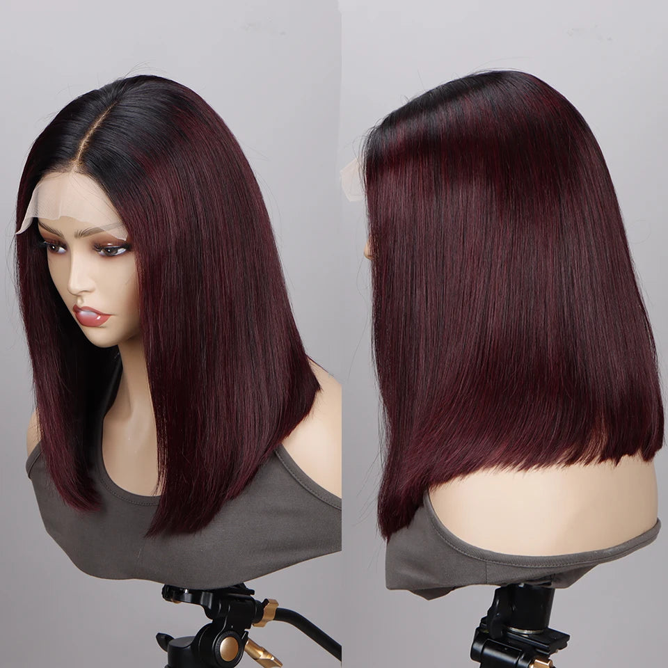 Ombre 1B/99J Burgundy & 1B/27 Honey Blonde Straight Bob Wig | HD Transparent Lace Front Human Hair (Glueless) Luxegan