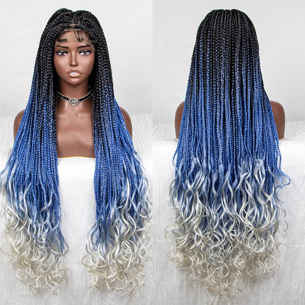 36" Water Wave Braided Wig | Lace Front | Baby Hair | Long Braids Luxegan