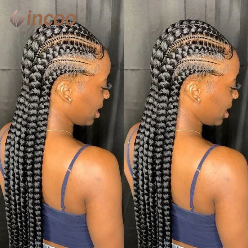 36" Jumbo Dutch Twins Cornrows Wig | Full Lace Front | Synthetic Braids | Black Women Luxegan