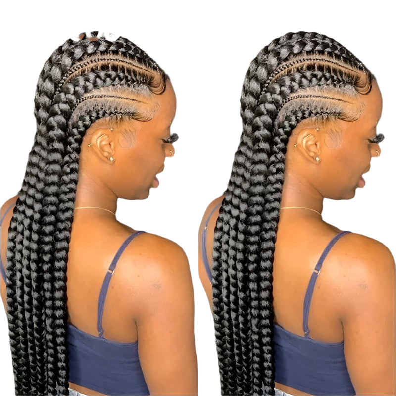 36" Cornrows & Faux Locs Braided Wig | Jumbo Box Braids | Full Lace | Synthetic Hair | Black Women