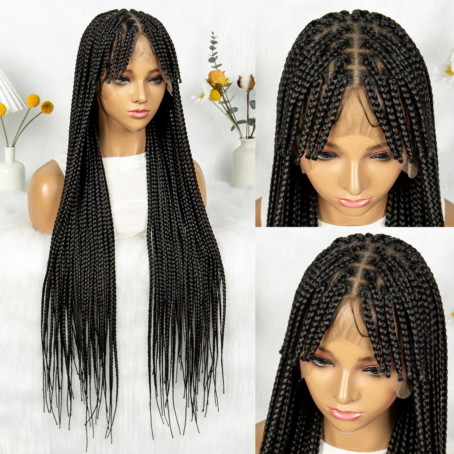 Box Braids & Fulani Braids Full Lace Wig with Bangs | Synthetic Braided Wig for African Women