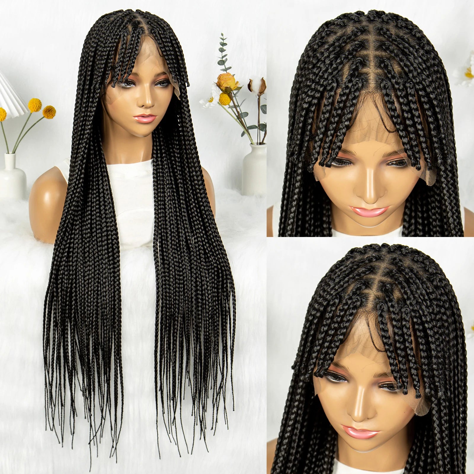Box Braids & Fulani Braids Full Lace Wig with Bangs | Synthetic Braided Wig for African Women