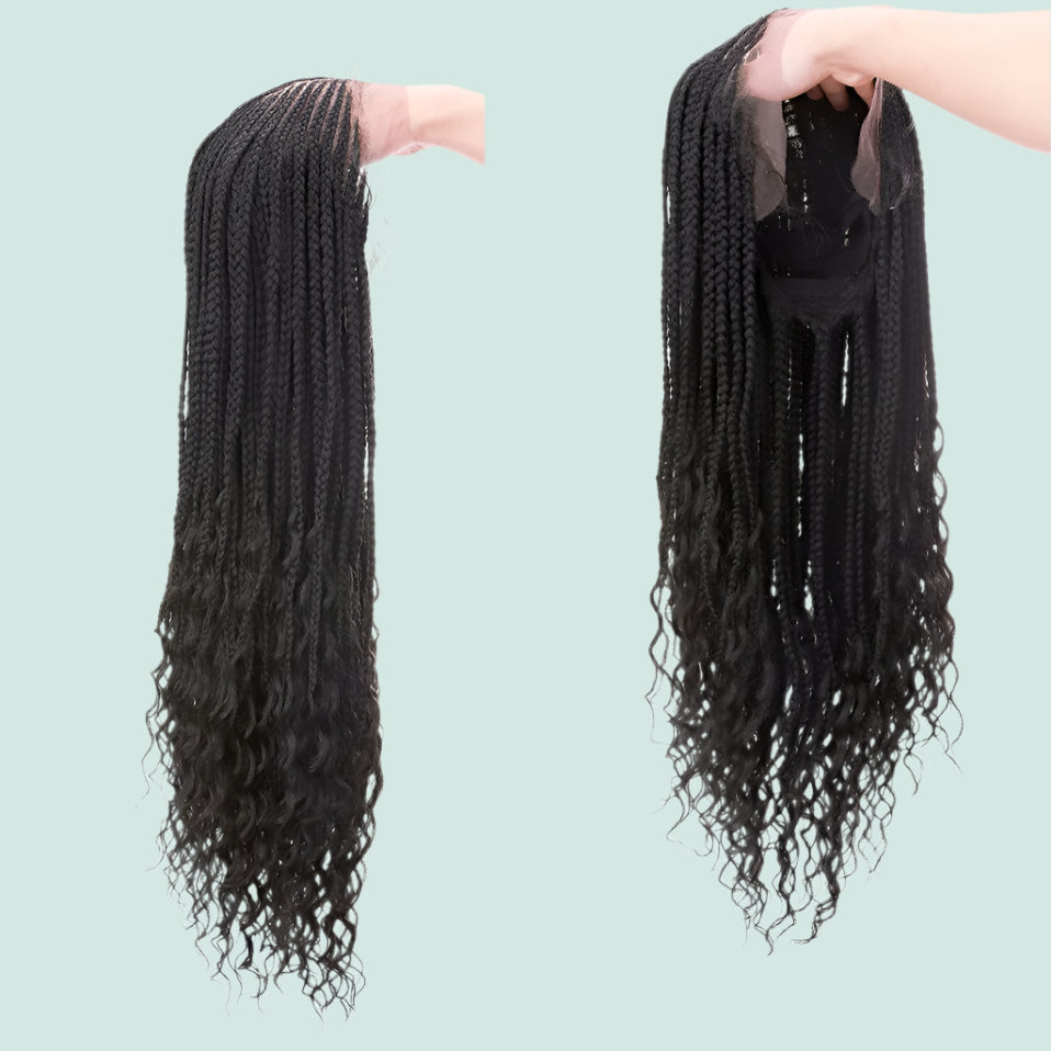 28" Braided Wig | Cornrow Braids with Curly Ends | Lace Front Wig | Baby Hair | Synthetic Hair | Black Women