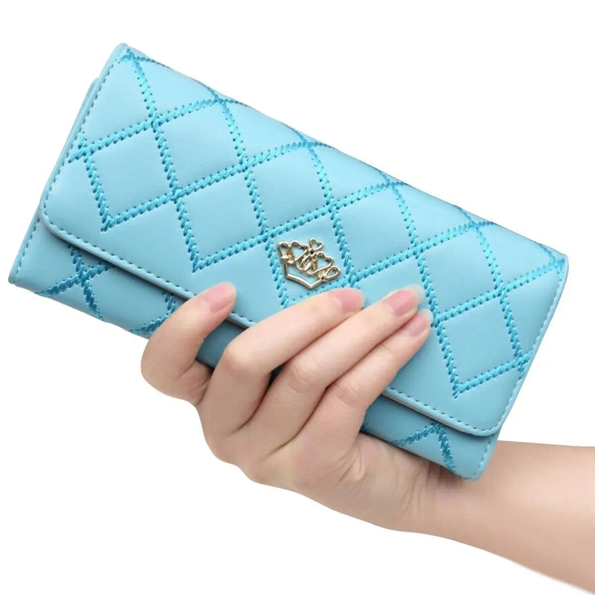 Fashion Women's Long Wallet Crown PU Leather Bifold Card Holder Money Purse Organizer Cellphone Handbag for Daily Use
