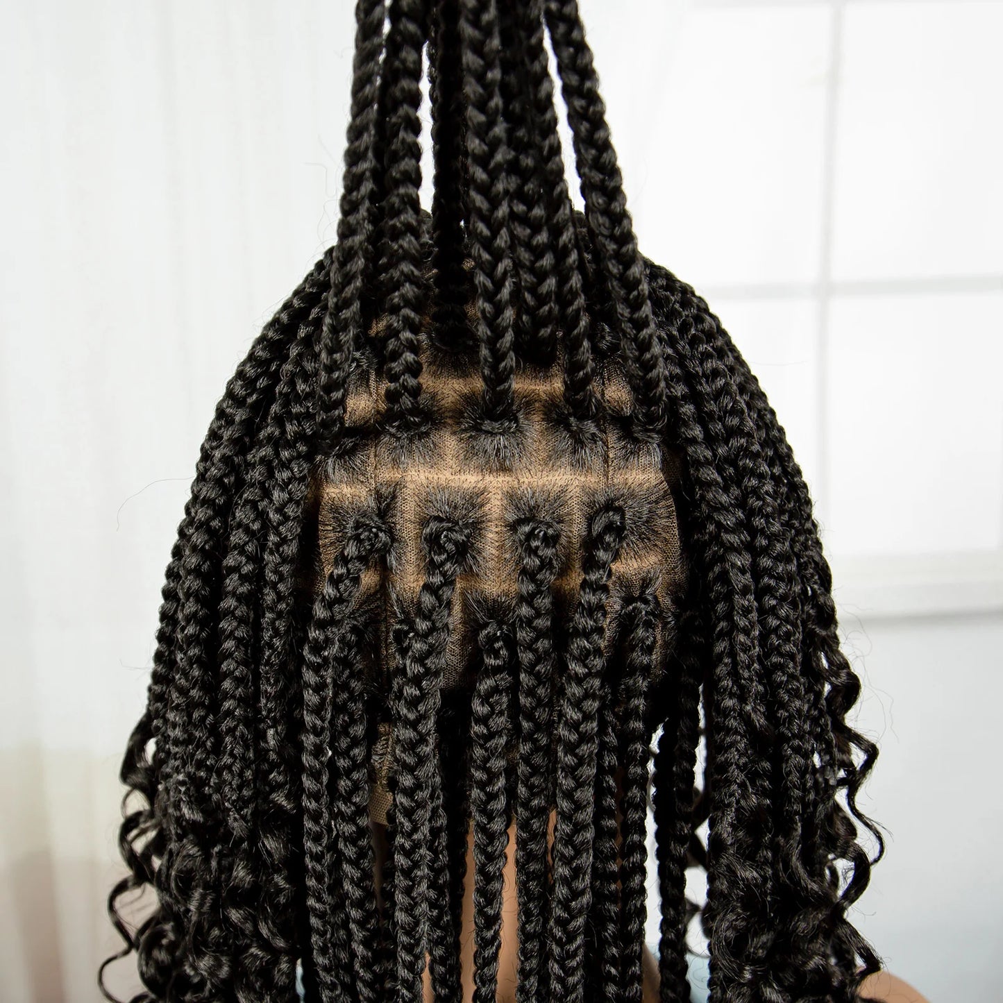 Curly Ends Knotless Braids Bob Wig | Boho Style | Full Lace | Natural Look Luxegan