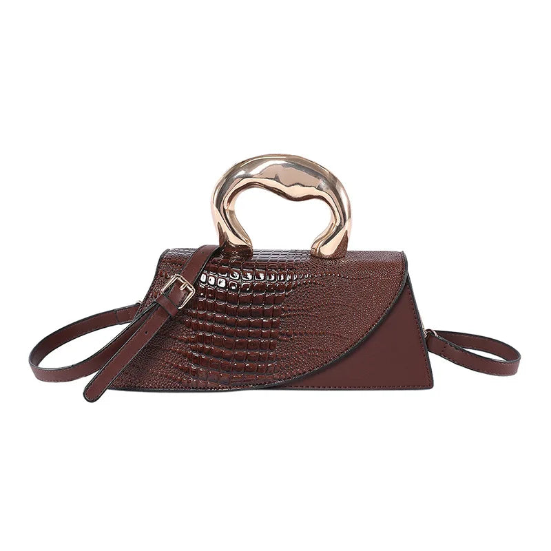 Solid Alligator PU Shoulder & Crossbody Bag | Sophisticated Personality Designer Style Handbag | Elegant High-Quality Alligator Pattern Square Bag | Fashion-Forward Women’s Hot Sale Satchel with "Dignified" Hard Texture Luxegan