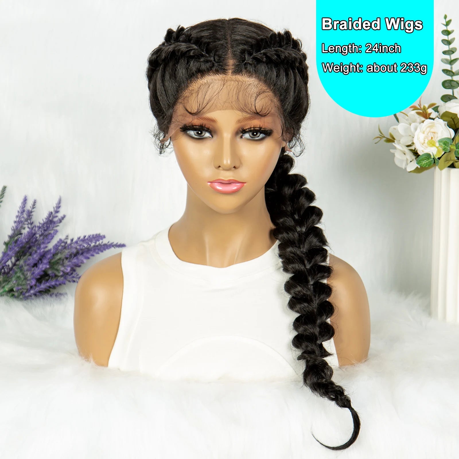 13x4 Lace Front Braided Wig | Kinky Curly Ends | Synthetic Africa Wig with Baby Hair for Black Women Luxegan