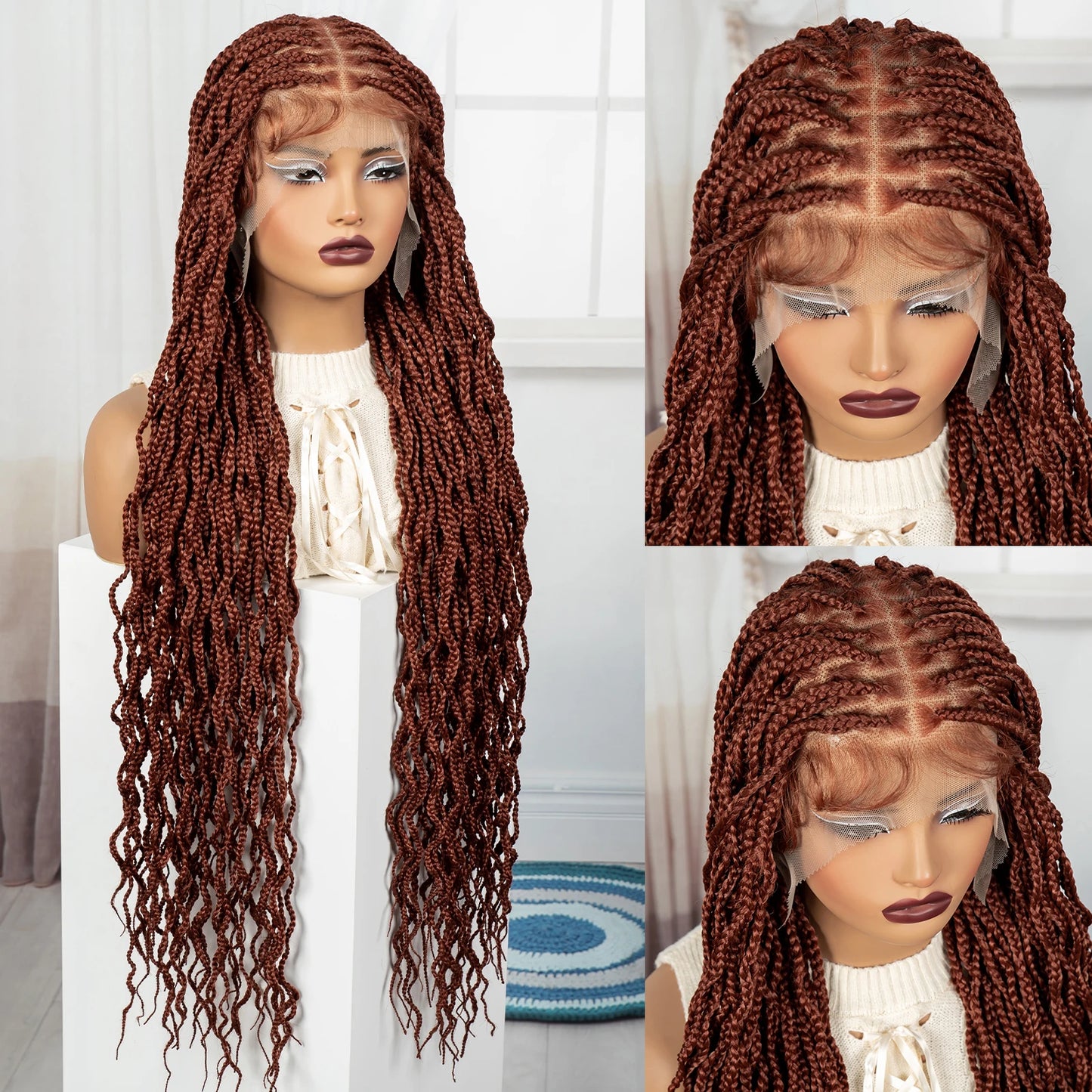 36" Ginger Orange Twisted Knotless Box Braids Wig | Full Lace | Baby Hair Luxegan
