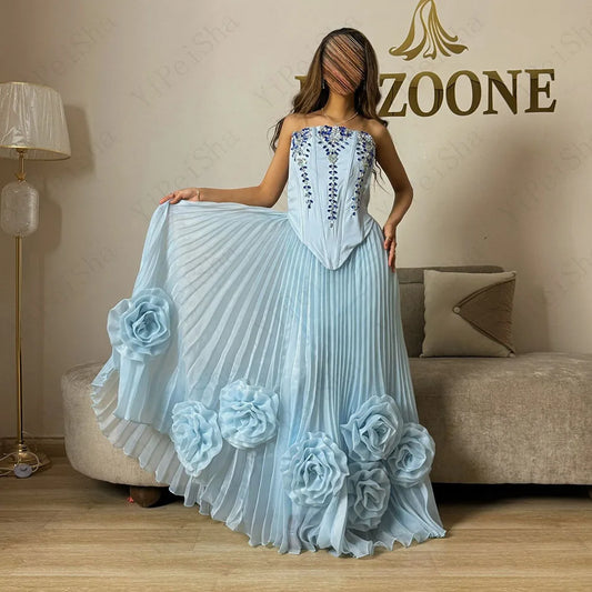 Crystal Floral Beaded A-Line Prom Gown | Strapless Sleeveless Floor-Length Evening Dress - view 2