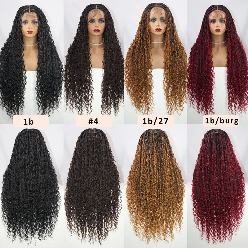 360 Synthetic Lace Front Box Braids Wig Bohemian Goddess Locs Braided Wig With Baby Hair Full Lace Braided Wigs Women Ombre Wig Luxegan