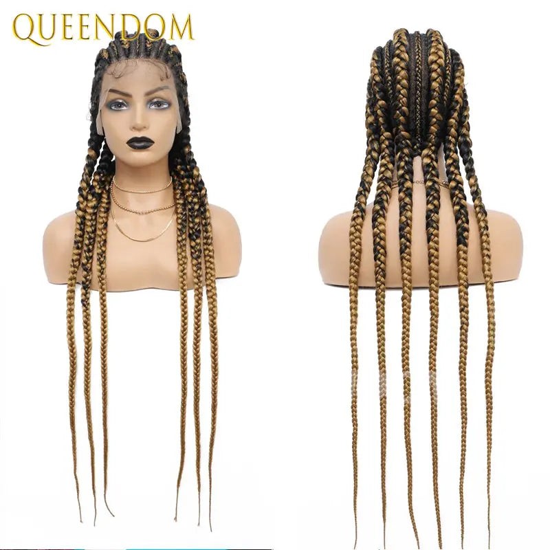 Synthetic Full Lace Cornrow Box Braided Wig 36" Lace Front Wigs Jumbo Braids Wig For Black Africa Women Braids Wig Braiding Wigs Luxegan
