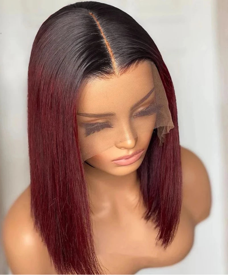 Wine Red Ombre 1B-99J Straight Bob Wig | 13x4 Transparent Lace Front Brazilian Human Hair Luxegan