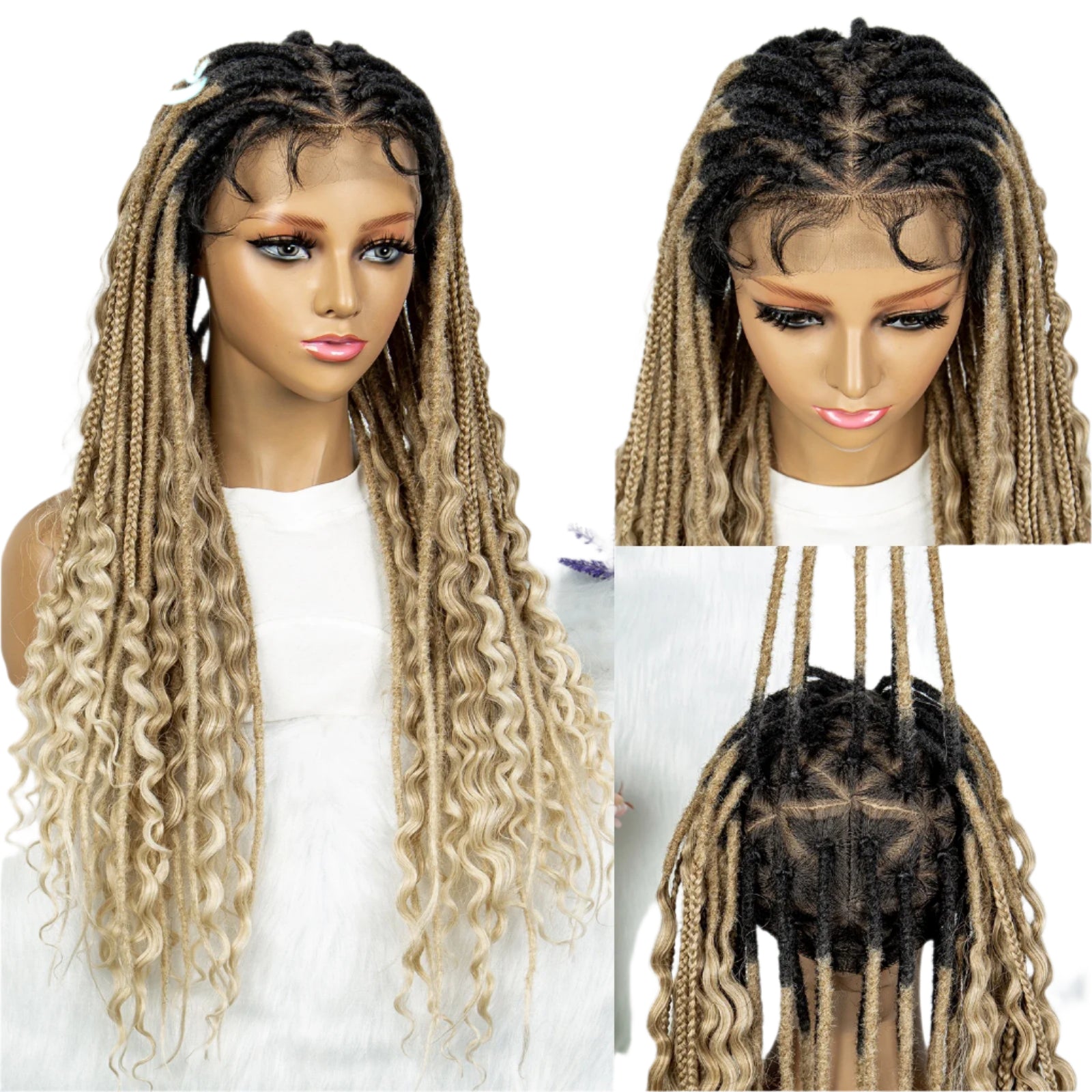 28" Curly Knotless Box Braids Wig | Full Lace | Baby Hair Luxegan