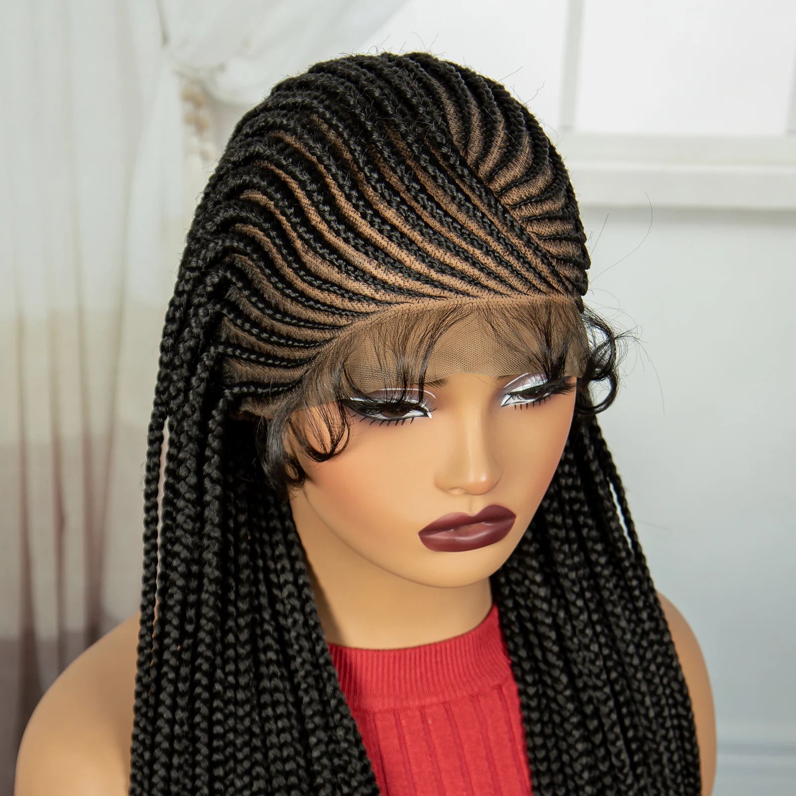36" Cornrow Braided Full Lace Wig | Knotless Braids | Natural Looking Synthetic Braided Wig with Baby Hair for Black Women Luxegan