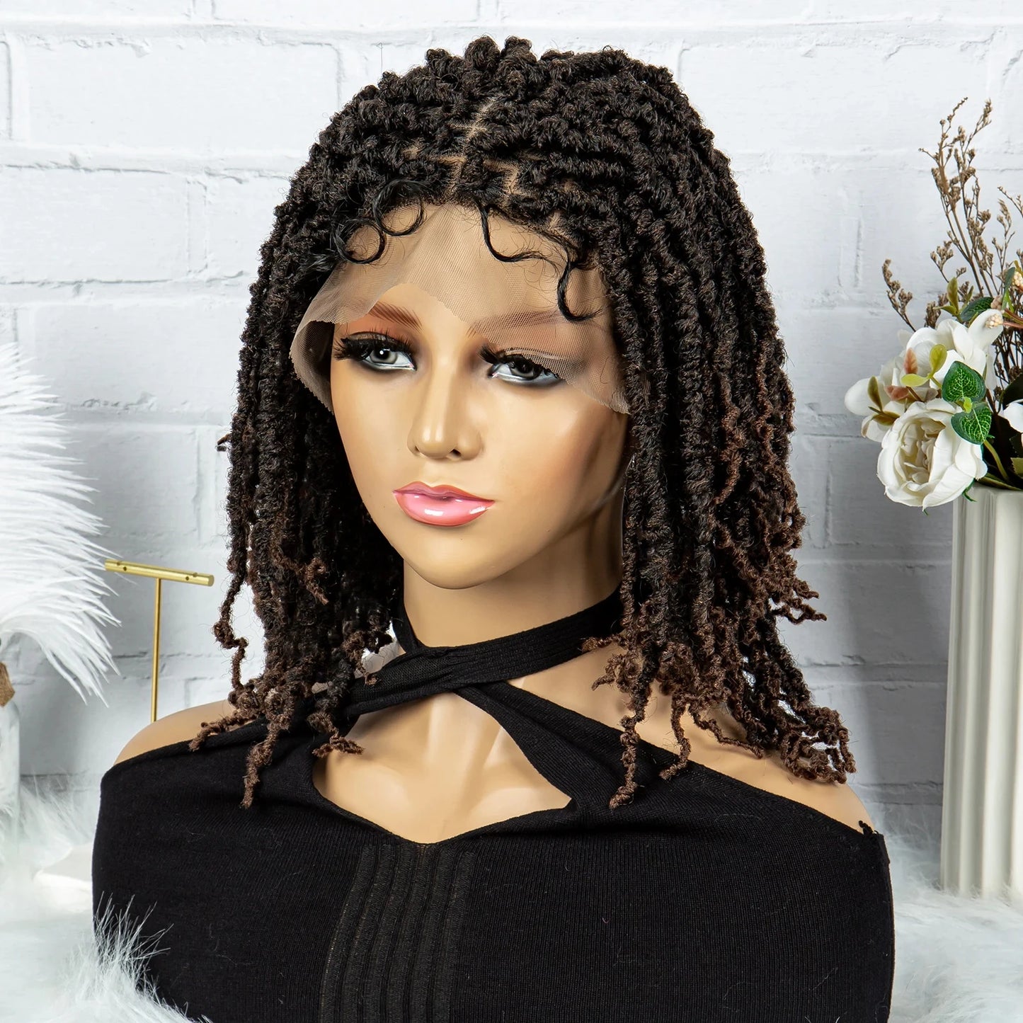 14" Knotless Butterfly Locs Lace Front Wig | Synthetic Dreadlock Braids | Black Women Luxegan