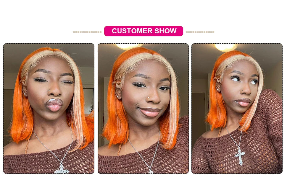 Ombre Pink & Blonde Bob Wig | Straight Human Hair T-Part Lace Front Luxegan