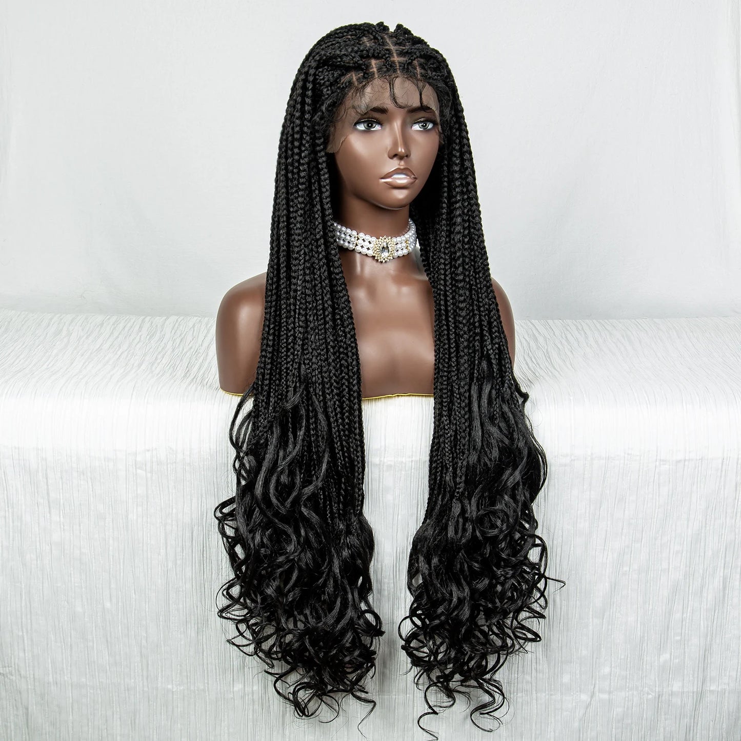 36" Water Wave Braided Wig | Lace Front | Baby Hair | Long Braids Luxegan