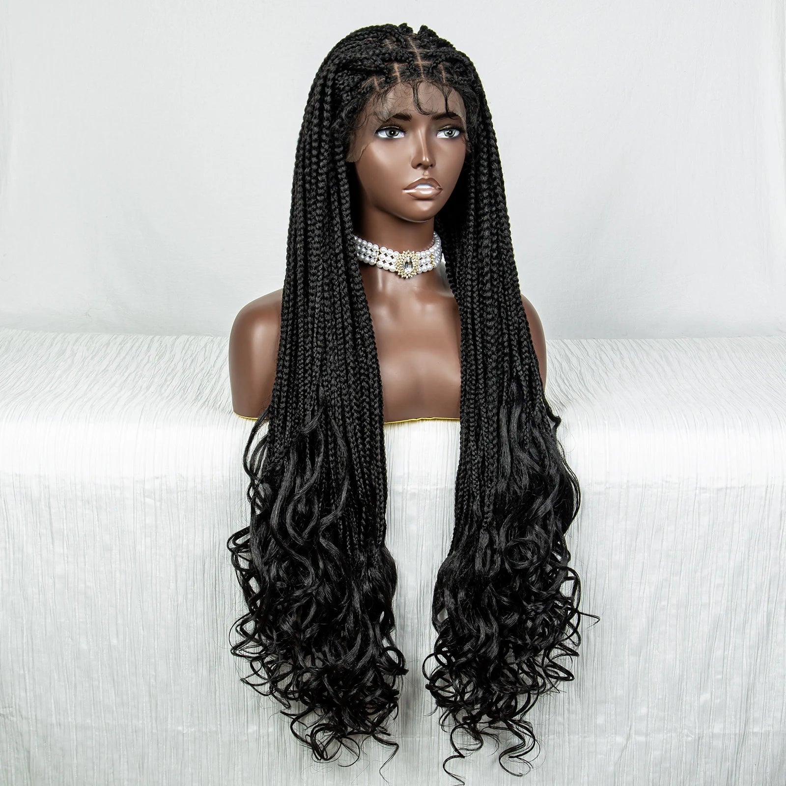 36" Water Wave Braided Wig | Lace Front | Baby Hair | Long Braids Luxegan