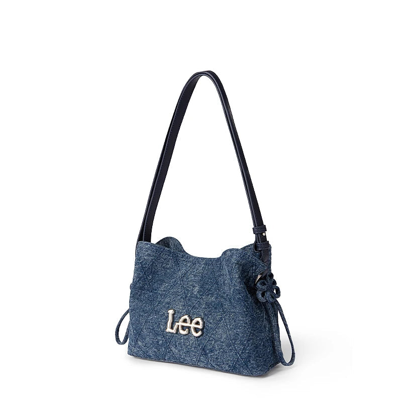 Trendy Knot Denim Blue Women’s Handbag | Fashion Daily Jeans Medium Tote | Designer Letter Print Bucket Bag for Ladies’ Commute Luxegan