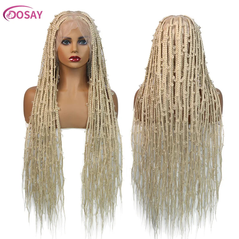 36" Butterfly Braided Full Lace Wig | Honey Blonde & Burgundy Goddess Locs | Synthetic Box Braids | Transparent Lace Luxegan