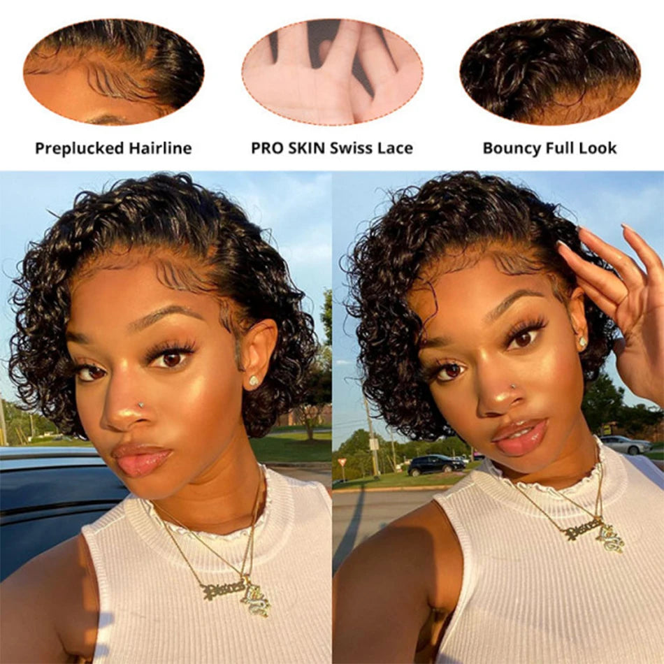 Ombre 1B/27 Pixie Cut Wigs Human Hair Curly Brazilian Virgin Hair 13x1 Transparent Lace Front Short Bob 180% Density