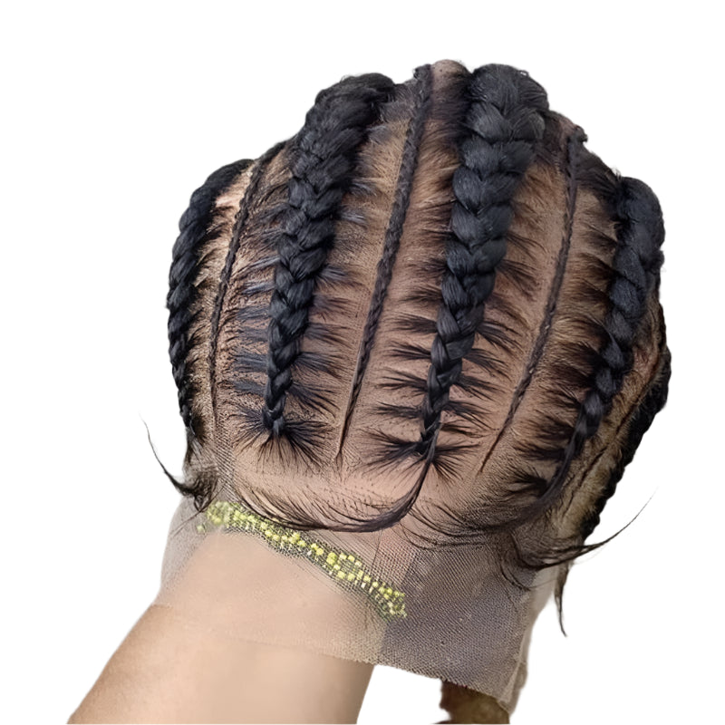 36" Cornrow Braided Full Lace Wig | Knotless Box Braids with Baby Hair | Synthetic Braided Lace Front Wig