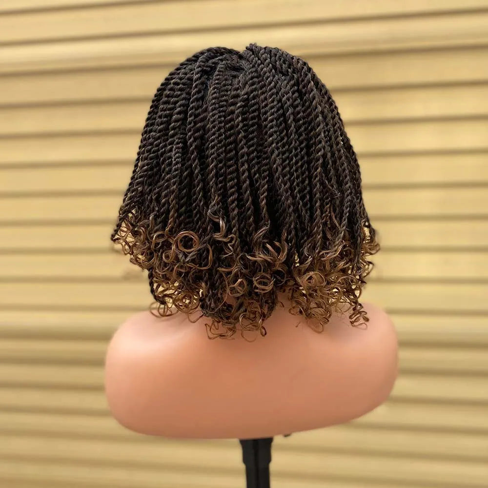 Ombre Red Box Braided Bob Wig | Short Crochet Braids | Kinky Twist Style | Heat Resistant Synthetic Hair | African Braiding Wig