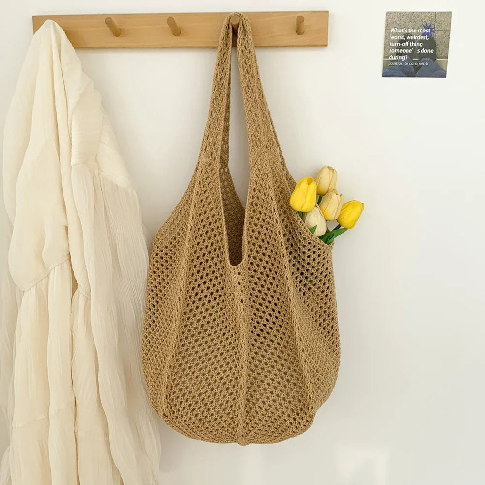 Women’s Casual Straw-Style Shoulder Bag | Large Capacity Handmade Wicker Woven Tote | Bohemian Hollow-Out Summer Beach Messenger Bag Luxegan