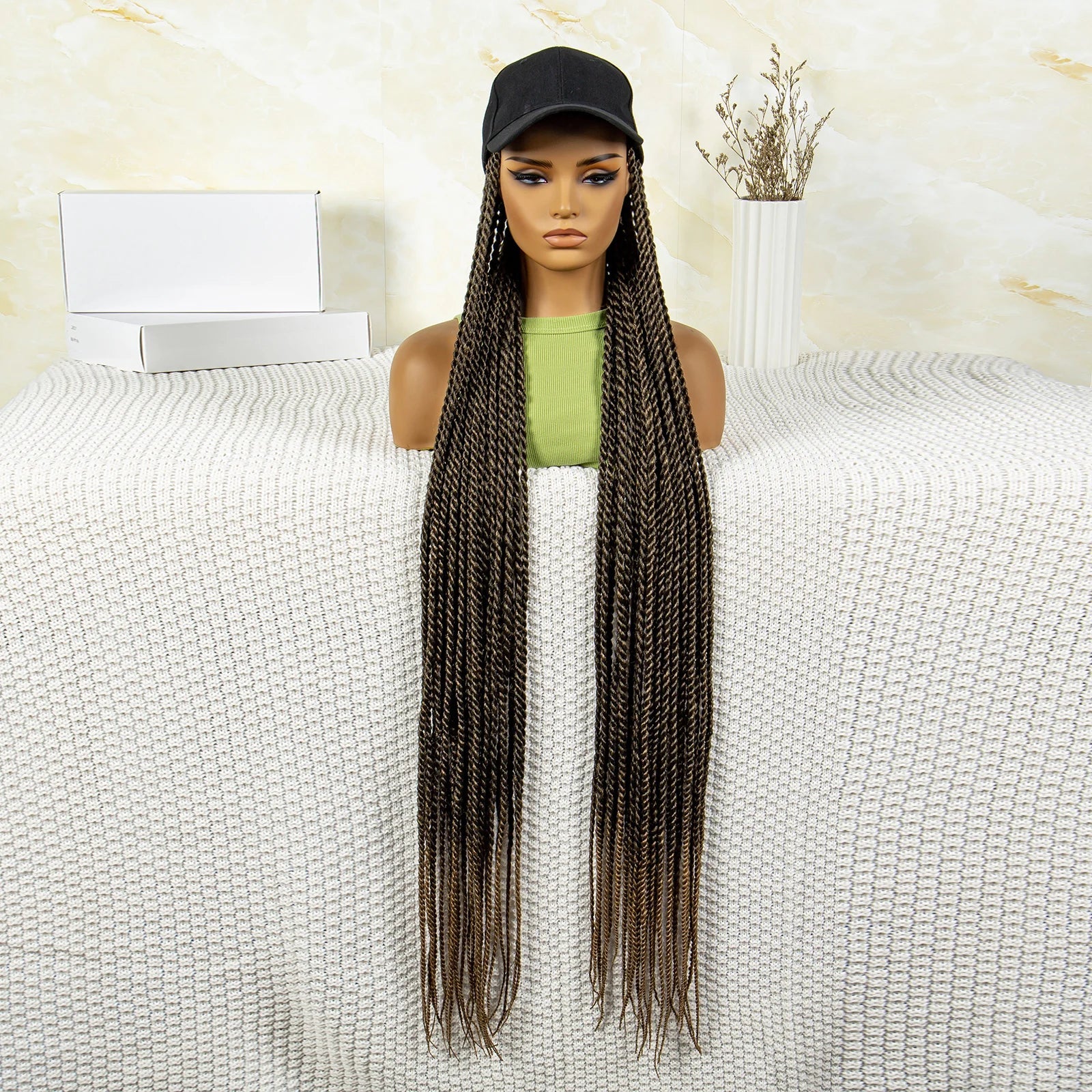 Synthetic Long Twists Braids Extension With Adjustable Cap Fashionable Machine Made Crochet Braided Extension Cap Wig For Women Luxegan