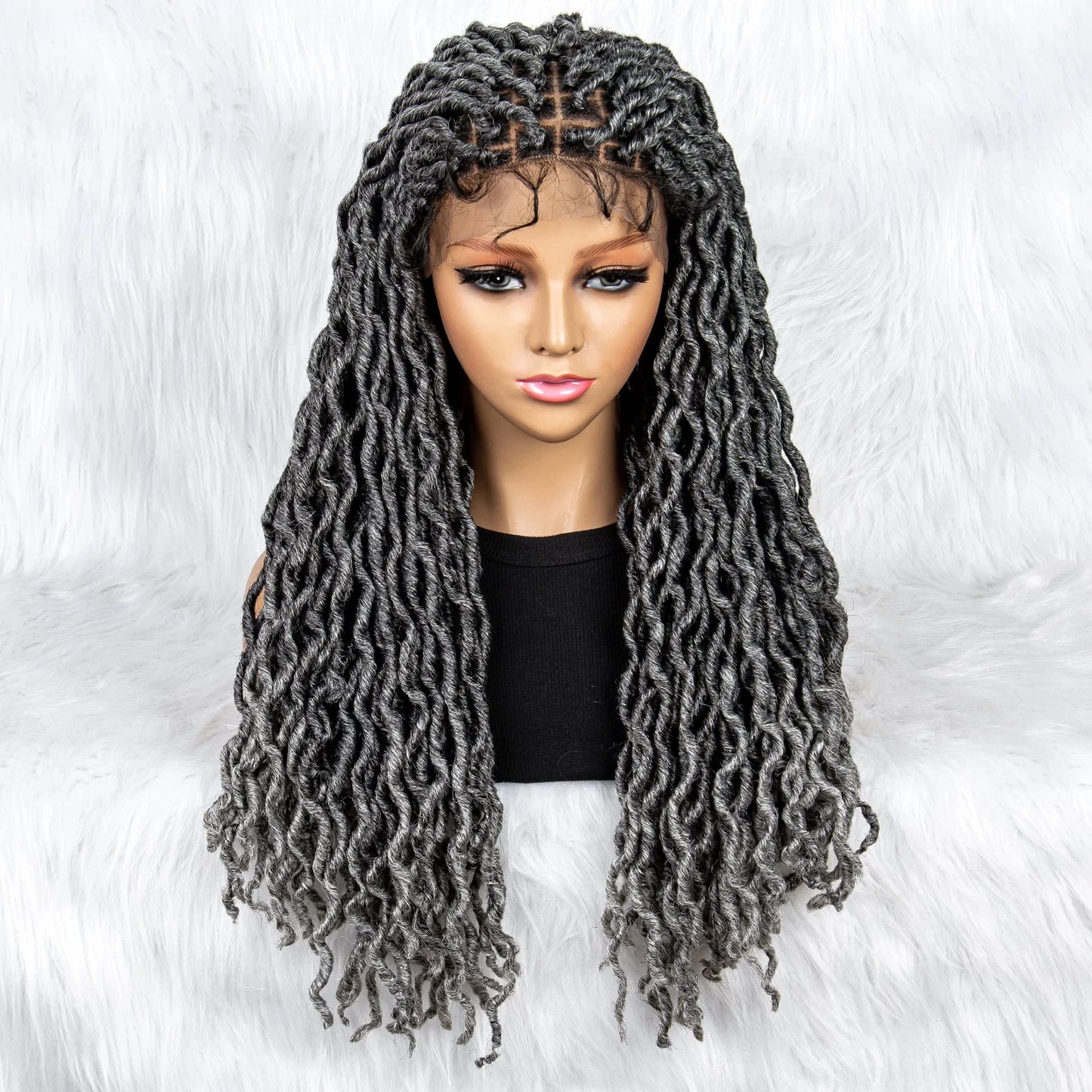 Knotless Box Braided Wig with Curly Ends & Baby Hair | Synthetic Lace Front Wig for Black Women Luxegan
