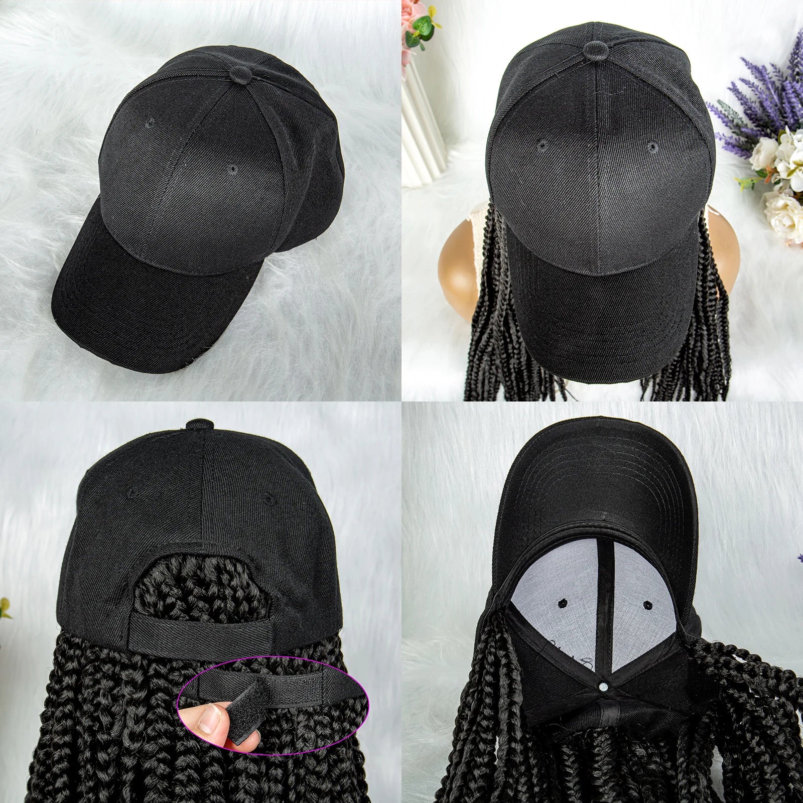 20" Box Braids Baseball Cap Wig | Afro Black Women | Adjustable Hat Wig Luxegan