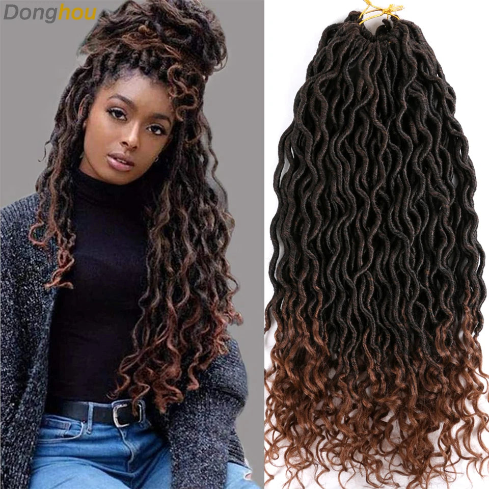 Goddess Faux Locs Crochet Hair | 18" Soft Curly Braids | Ombre Dreadlocks Extensions | 24 Strands/Pack Luxegan