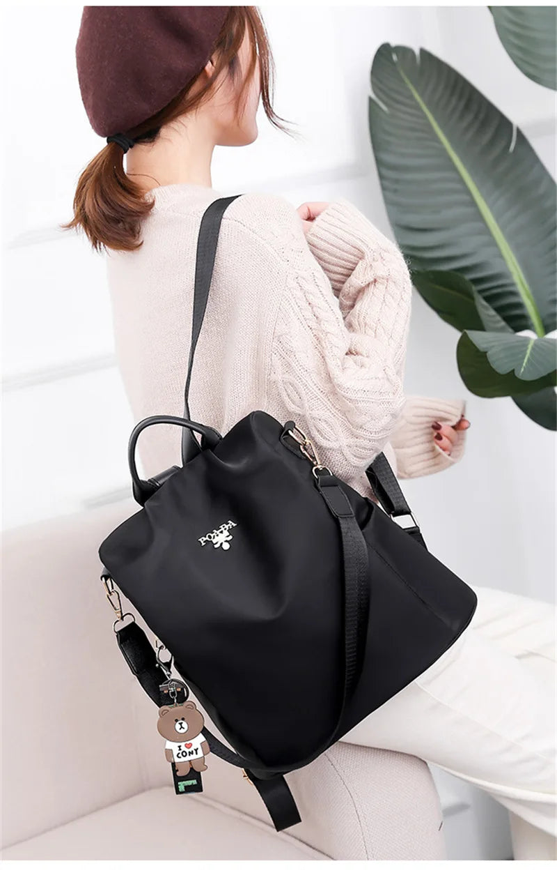 Fashion Women's Oxford Cloth Backpack | Lightweight School Bag for Teenage Girls | Trendy Ladies Travel Bagpack with Ribbon Decoration | Stylish Daily Mochila Feminina Luxegan