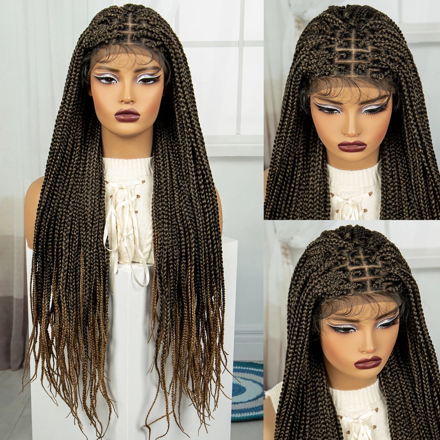 36" Burgundy Knotless Box Braids Wig | 9x6 Lace Front | Baby Hair Luxegan