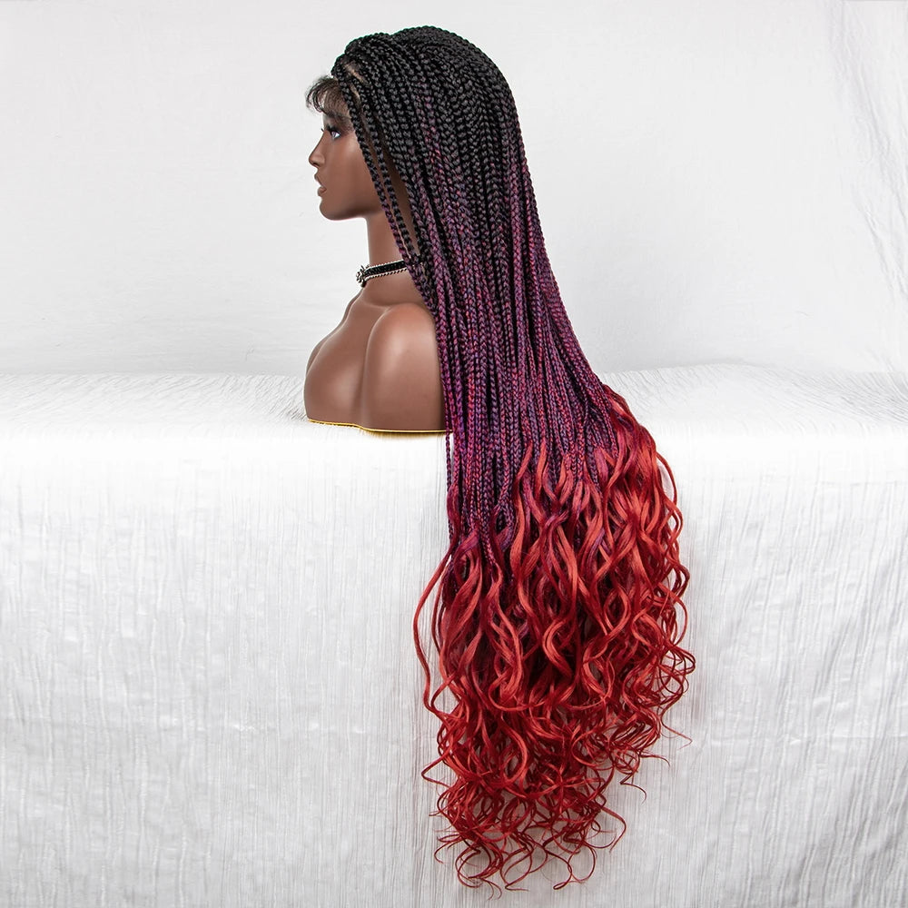 36" Water Wave Braided Wig | Lace Front | Baby Hair | Long Braids Luxegan