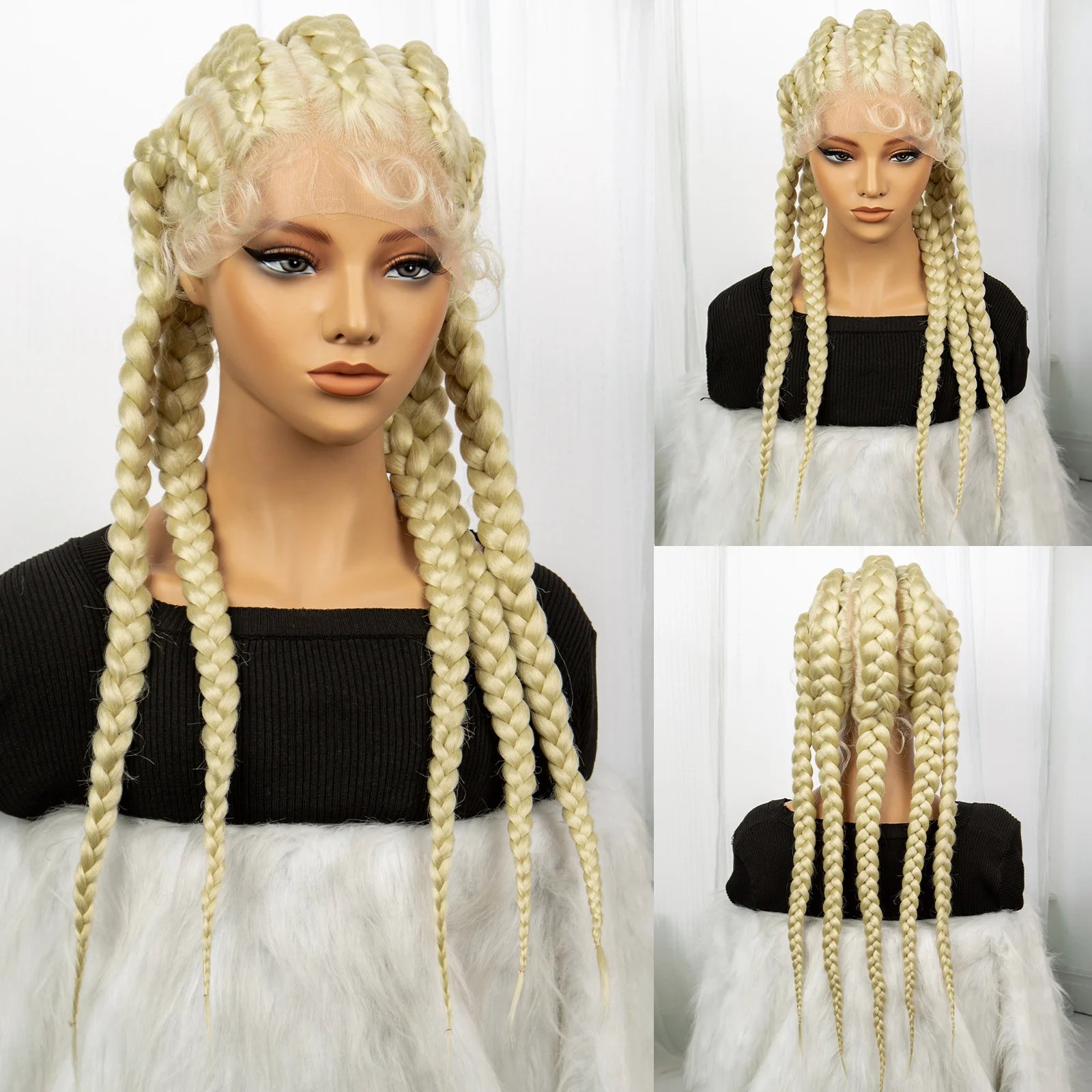 Blonde 613 Knotless Box Braids Wig | 24" Lace Front Cornrows & Baby Hair Luxegan