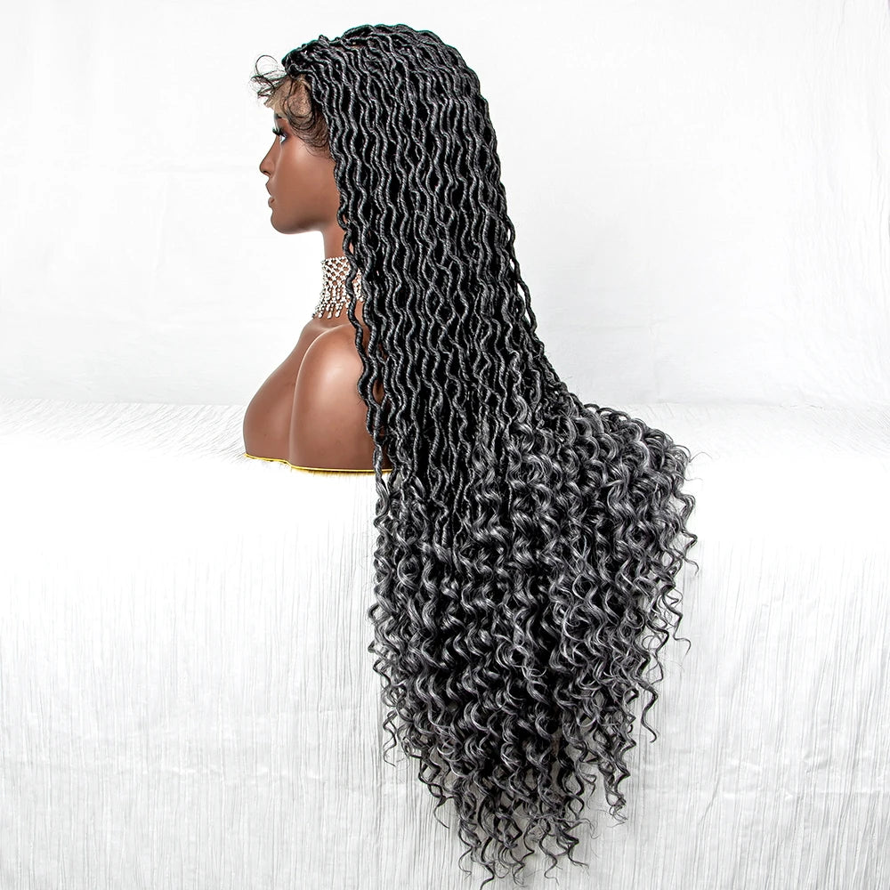 Colorful Dreadlocks & Water Wave Braids Wig | Lace Front | Baby Hair Luxegan