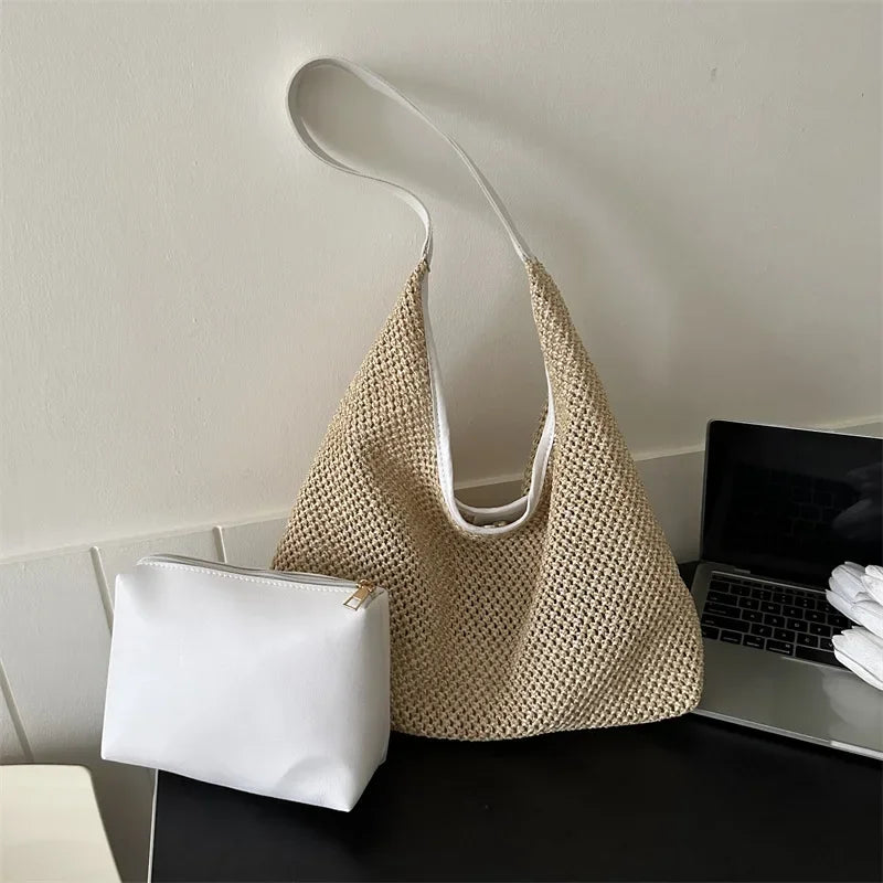 Casual Beach Summer Woven Bag | One-Shoulder Seaside Travel Straw Bag & Handbag Luxegan
