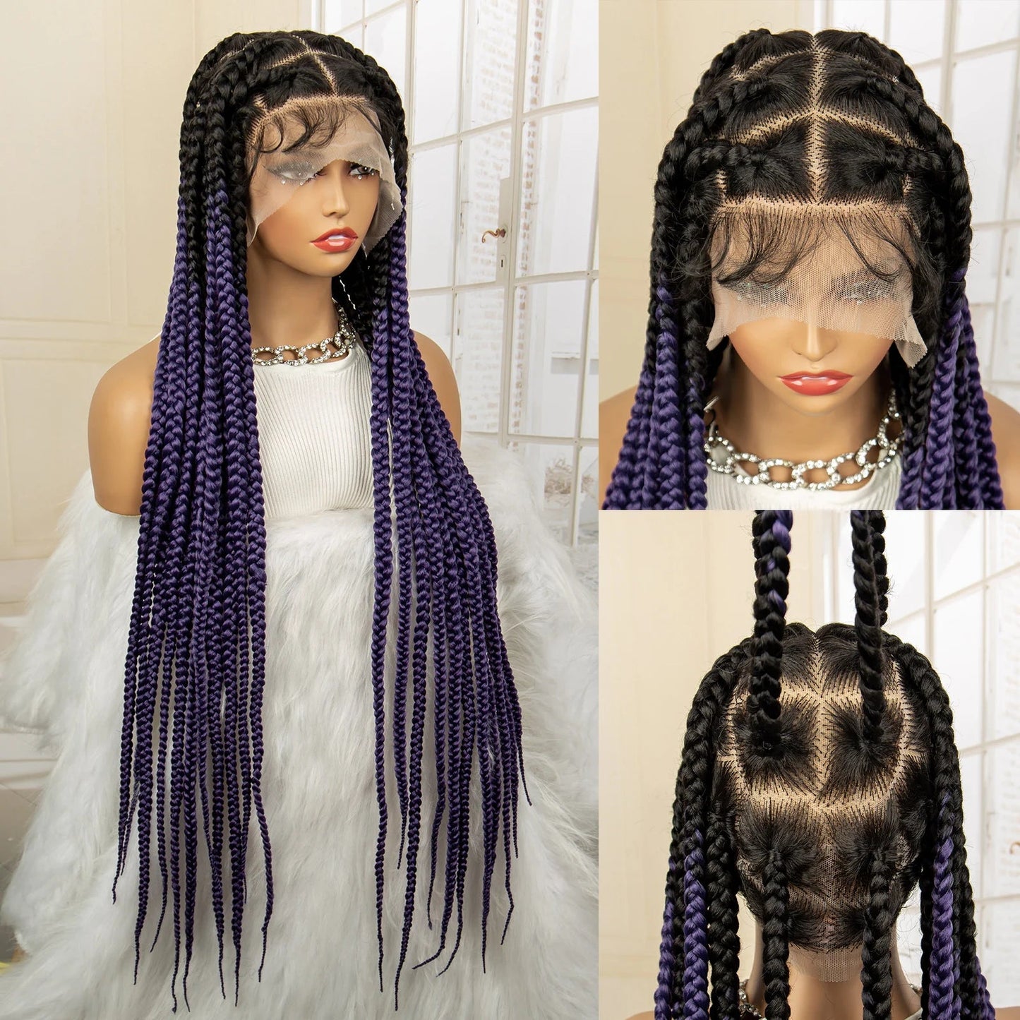 Jumbo Cornrow & Knotless Box Braids Wig | Full Lace | Baby Hair | Black Women Luxegan
