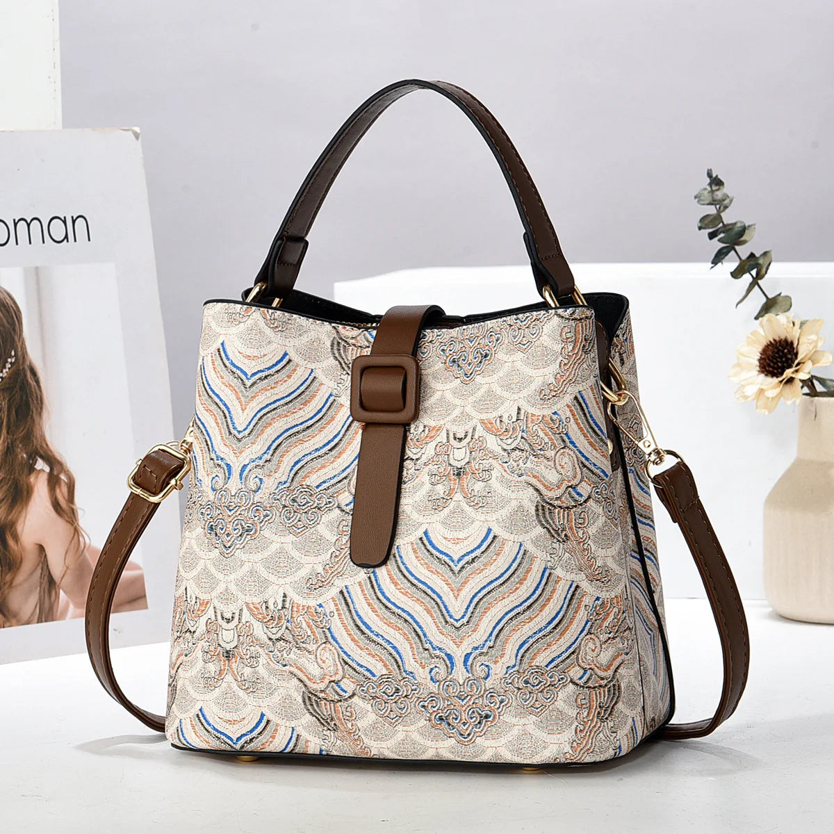 Large-Capacity Bucket Bag | Embroidered Floral Crossbody & Shoulder Bag Luxegan