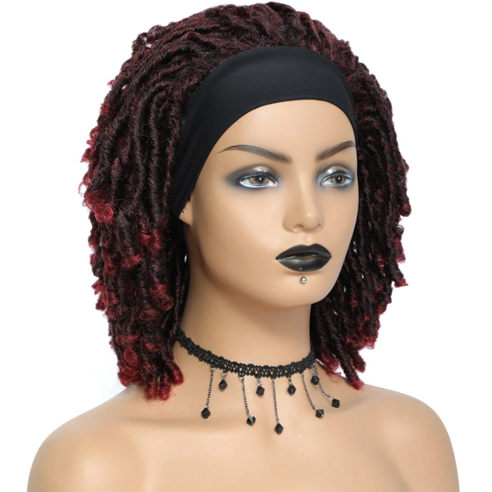 Soft Faux Locs Headband Wig - 6 Inch Ombre Dreadlock Wig for Black Women - Curly Braided Synthetic Wig with Headband - 1B, Burgundy, 27, 30, 613 Options Luxegan