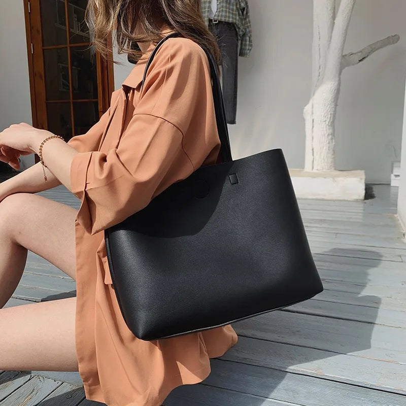Women's Large Capacity PU Leather Tote Bag | Versatile Handbag Crossbody & Simple Shoulder Messenger Bag Luxegan