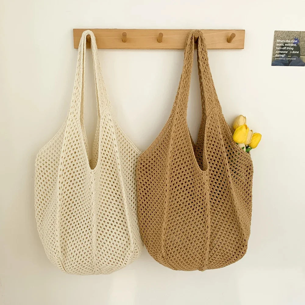 Women’s Casual Straw-Style Shoulder Bag | Large Capacity Handmade Wicker Woven Tote | Bohemian Hollow-Out Summer Beach Messenger Bag Luxegan
