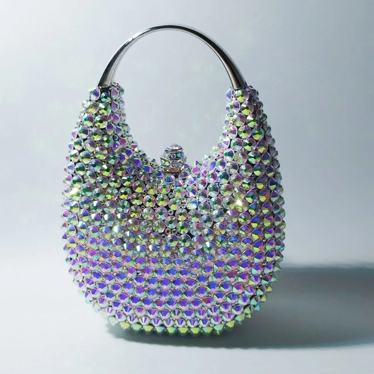 Lady Crystal Diamond Evening Clutch | Shimmering Rhinestone Bridal Handbag | Luxury Metallic Wedding Party Purse | Elegant Hard-Shell Minaudière with Chain Strap Luxegan