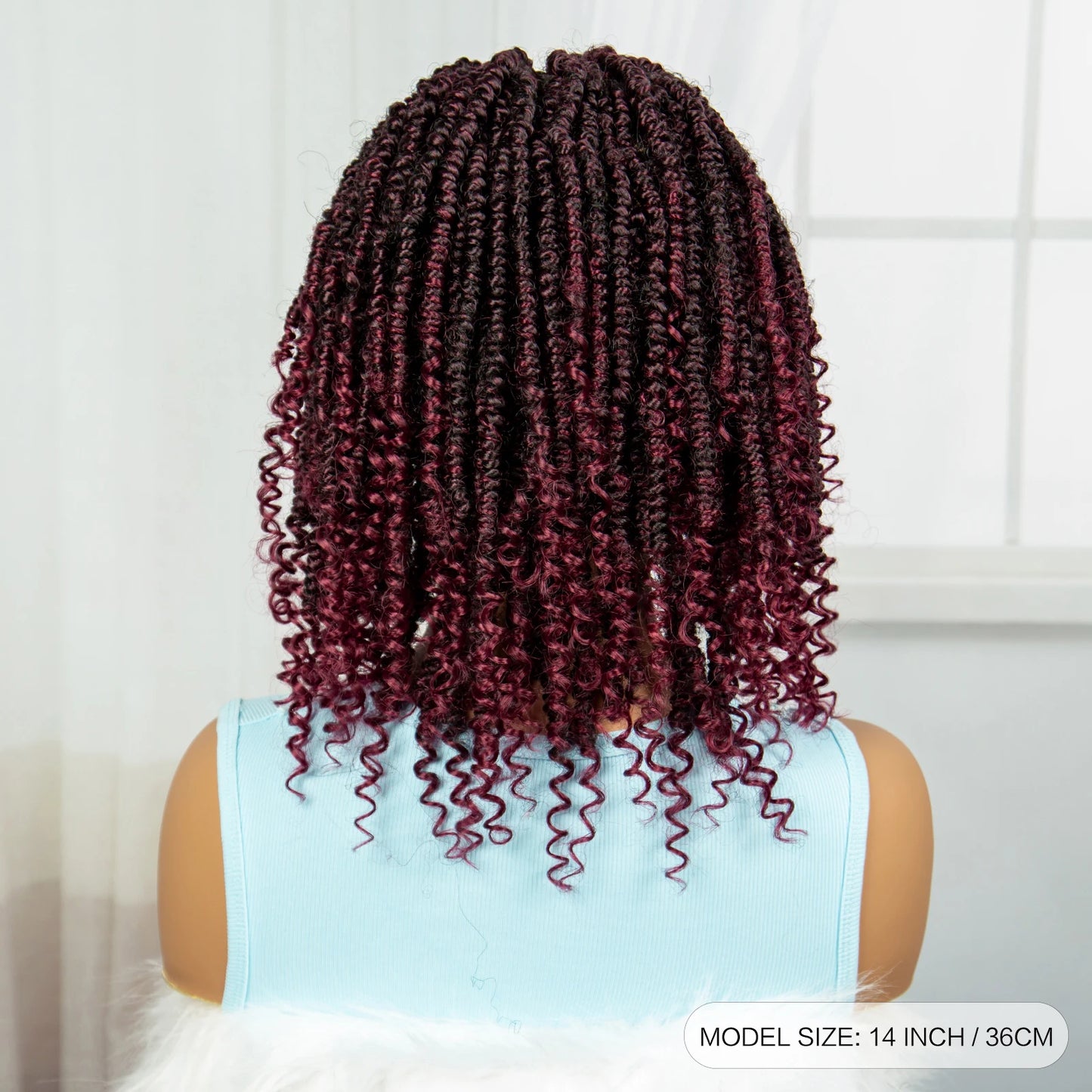 Knotless Box Braided Bob Wig with Curly Ends | Short Twist Braids | Synthetic Lace Front Wig | Handmade for Black Women Luxegan