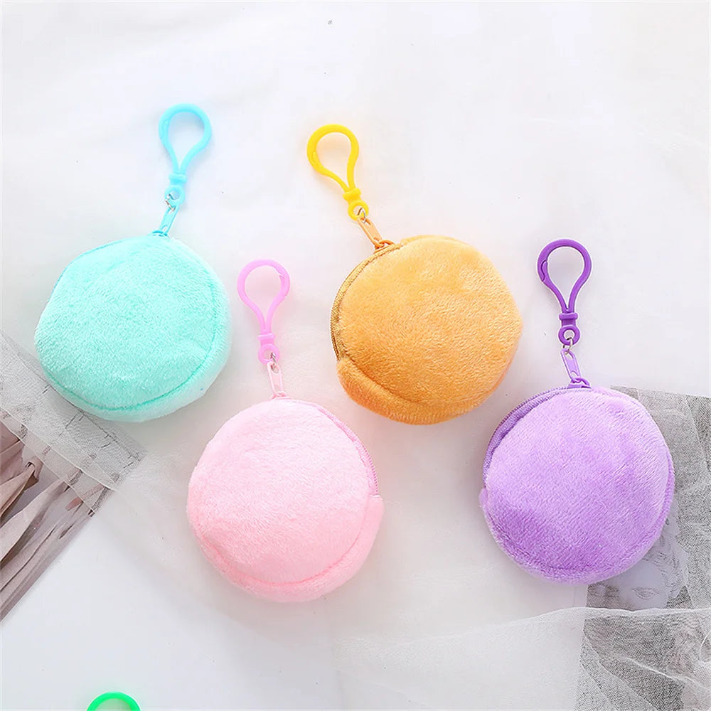 Kawaii Plush Round Coin Purse for Women | Cute Solid Wallet & ID Card Bag Keychain | Minimalist Student Gift Luxegan