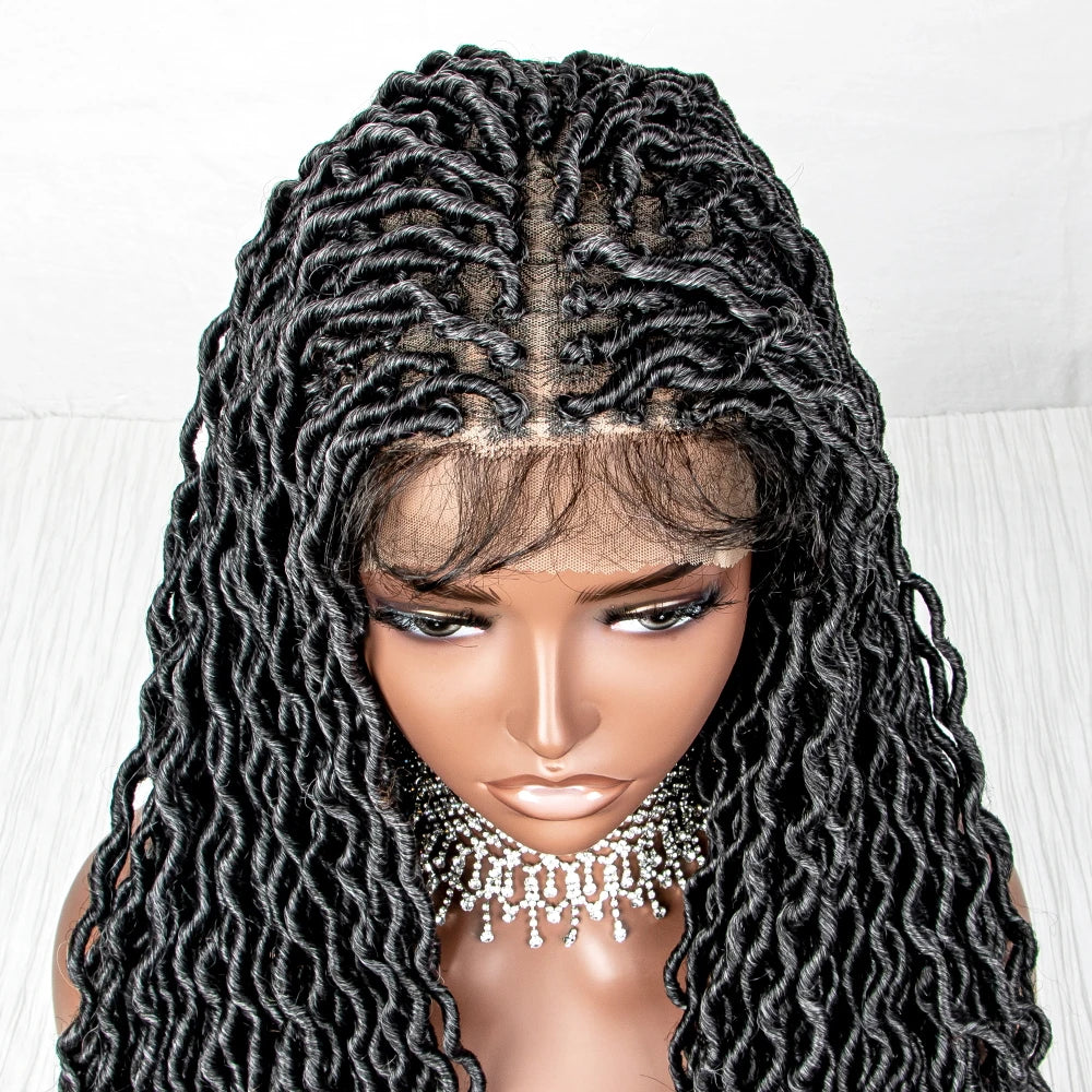 Colorful Dreadlocks & Water Wave Braids Wig | Lace Front | Baby Hair Luxegan