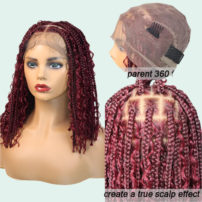 12" Goddess Boho Bob Braids Wig | 360 Lace Frontal | Curly Ends | Ombre & Color Options | Baby Hair - Luxegan